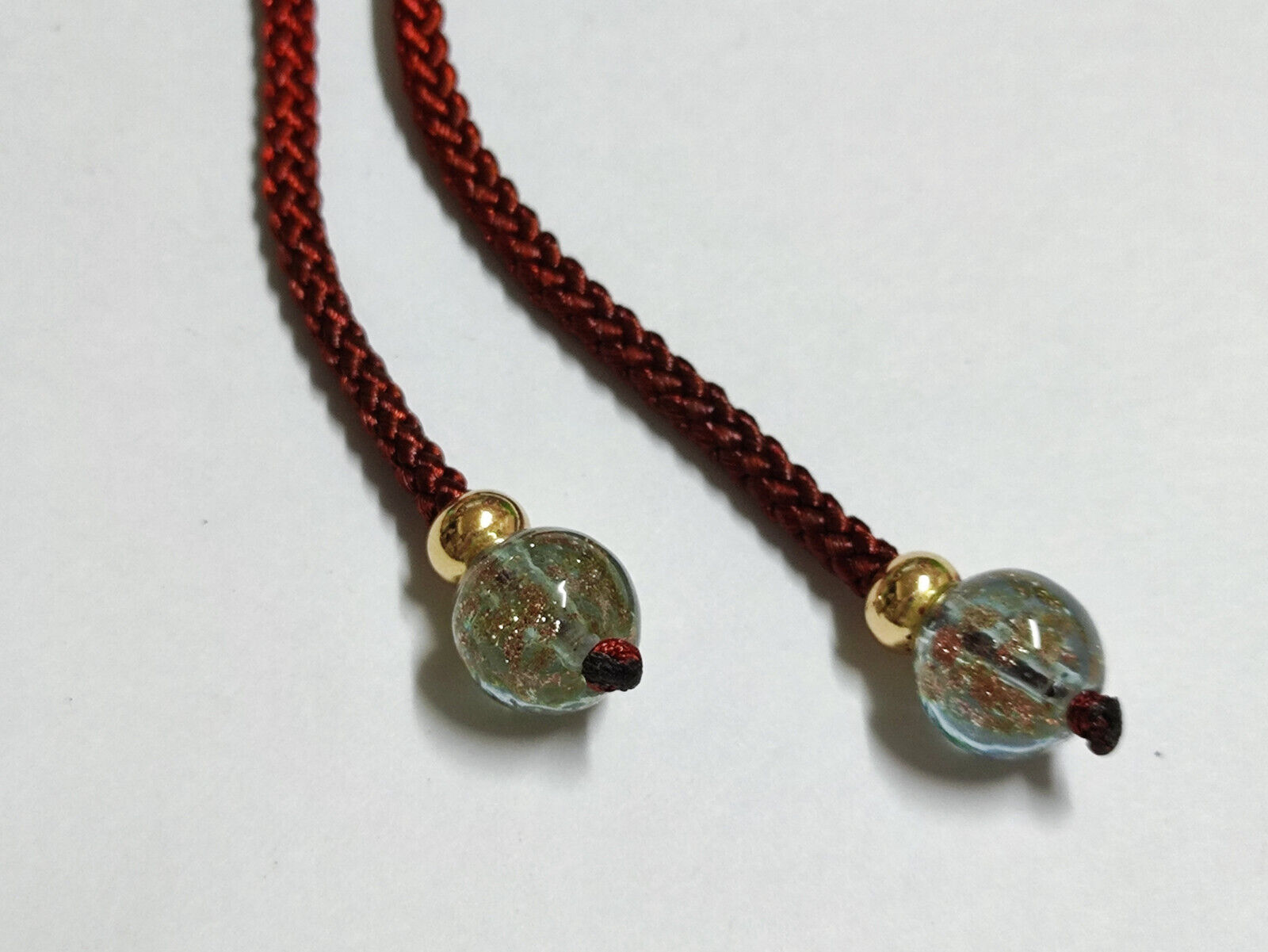 AMM68 STUNNING VINTAGE GOLD TONE NECKLACE 30'' PENDANT GLASS BEAD FLOWER (JF025)