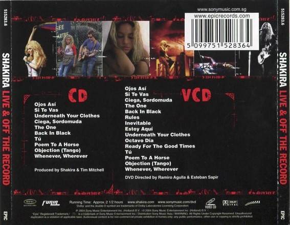 Shakira Live Off The Record 2004 Rare Sony Music Asia CD + 2x VCD Video FCS4818