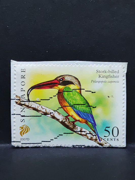 AMM68 Singapore Stork-billed Kingfisher Bird 50 cents Used on paper Stamp SA014