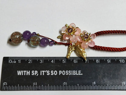 AMM68 STUNNING VINTAGE GOLD TONE NECKLACE 30'' PENDANT GLASS BEAD FLOWER (JF025)