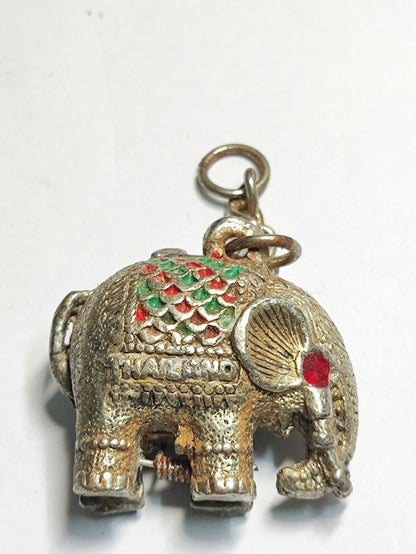 AMM68 STUNNING VINTAGE KEYCHAIN KEYRING SILVER TONE LOCKET ELEPHANT (JF073)