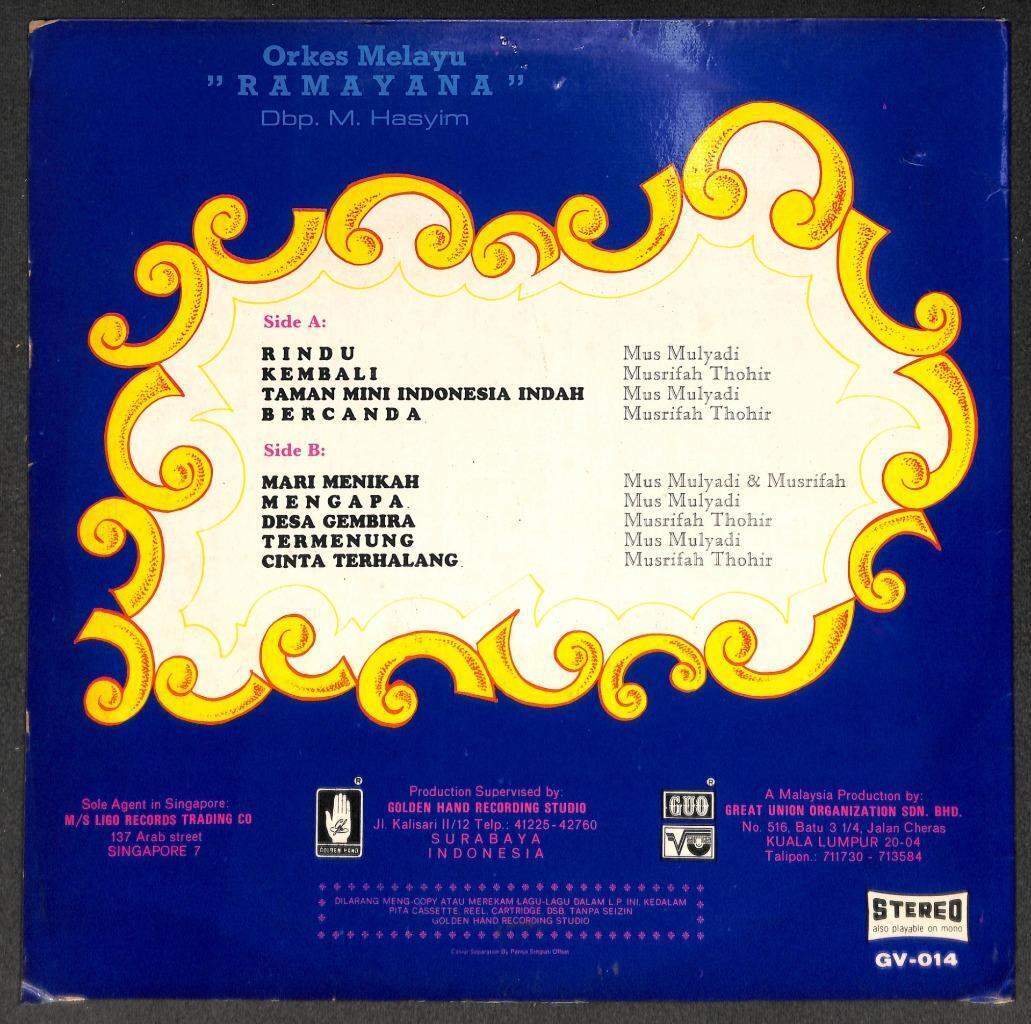 Mus Mulyadi & Musrifah Thohir & Rare Ramayana Band Malaysia Malay LP MLP556
