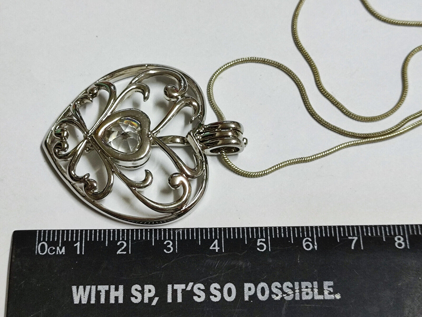 AMM68 STUNNING VINTAGE SILVER TONE 16'' NECKLACE PENDANT LOVE HEART (JF014)