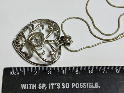 AMM68 STUNNING VINTAGE SILVER TONE 16'' NECKLACE PENDANT LOVE HEART (JF014)