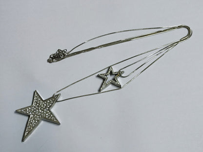 AMM68 STUNNING VINTAGE SILVER TONE 23'' NECKLACE RHINESTONE PENDANT STARS JF013