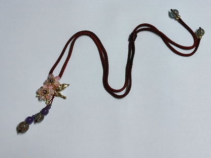 AMM68 STUNNING VINTAGE GOLD TONE NECKLACE 30'' PENDANT GLASS BEAD FLOWER (JF025)