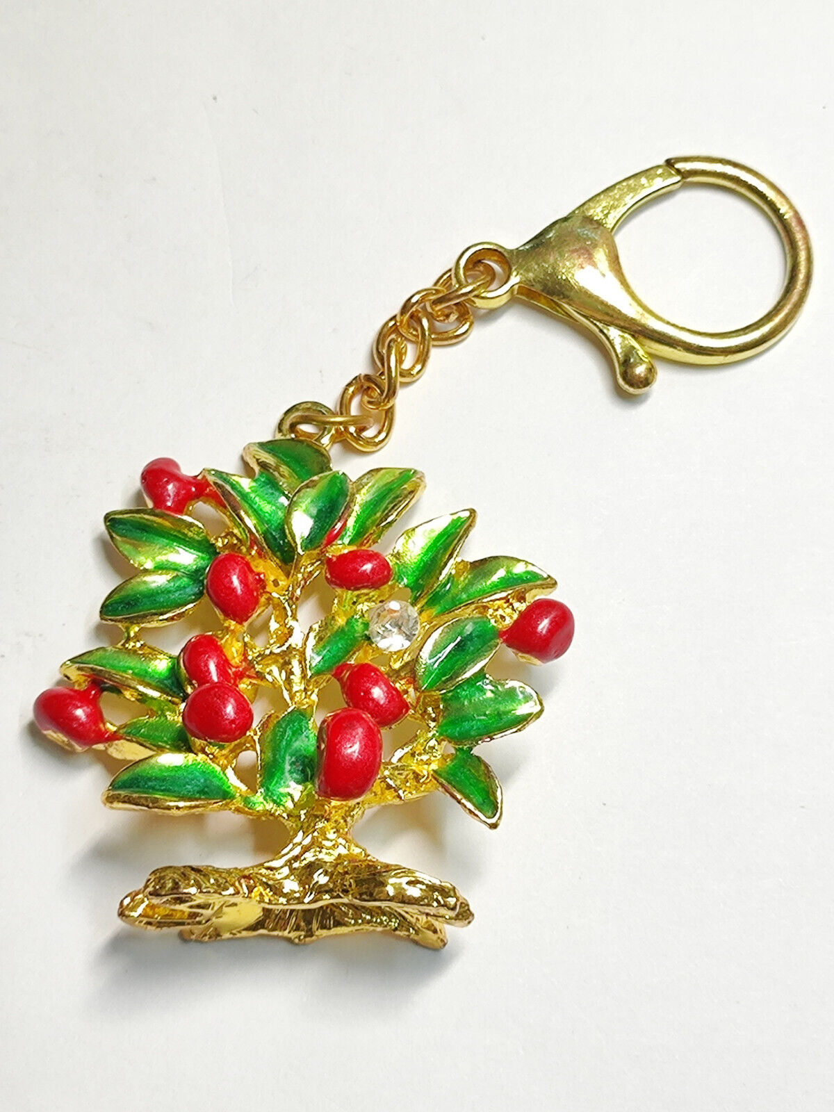 AMM68 STUNNING VINTAGE KEYCHAIN KEYRING GOLD TONE TOMATO PLANT FORTUNE (JF066)