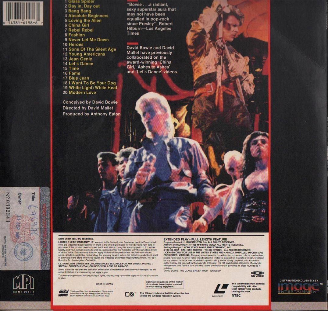 Mega Rare David Bowie The Glass Spider Tour 1988 Japan Laserdisc LD636