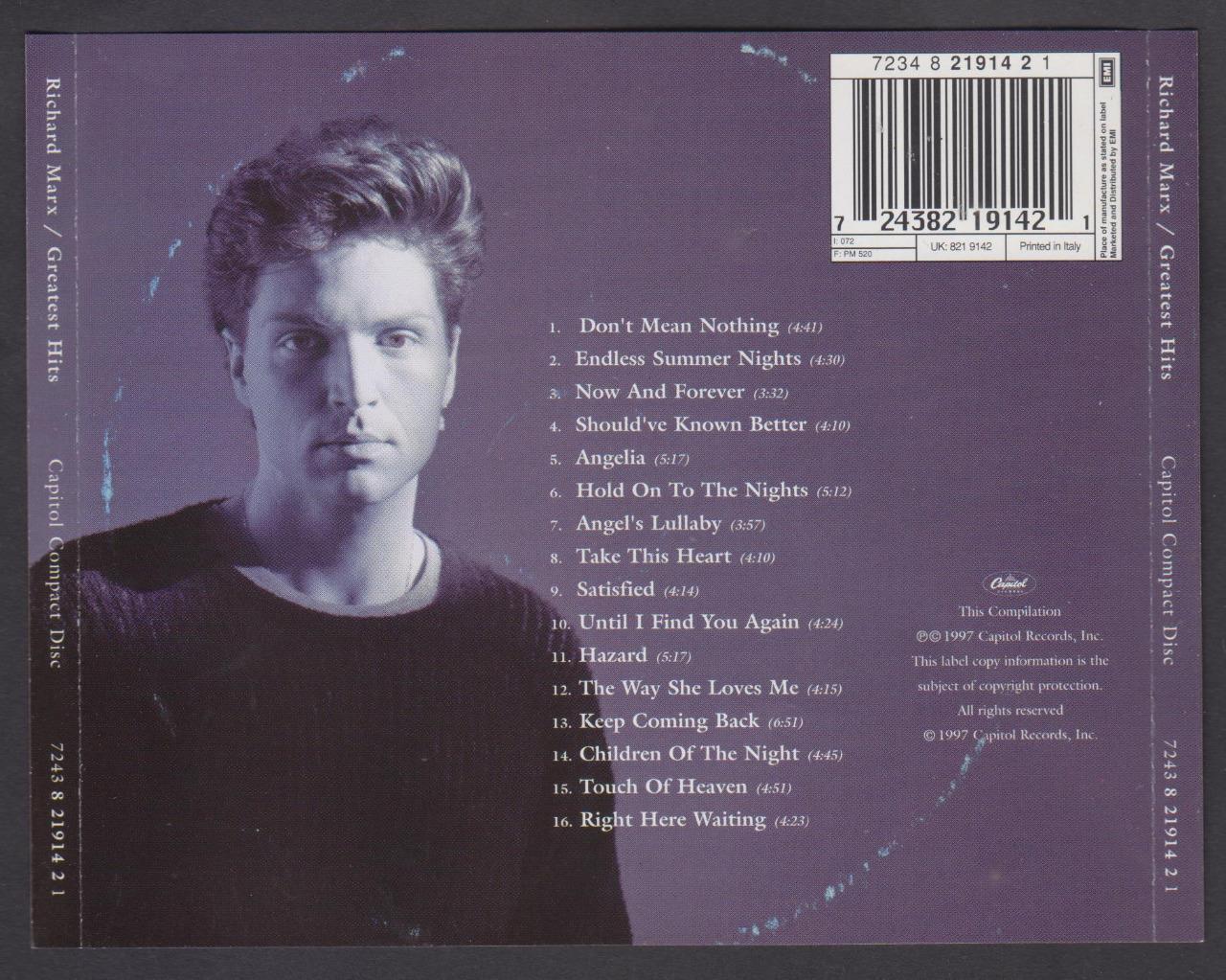 Mega Rare Richard Marx Greatest Hits 1997 Italy CD FCS7390