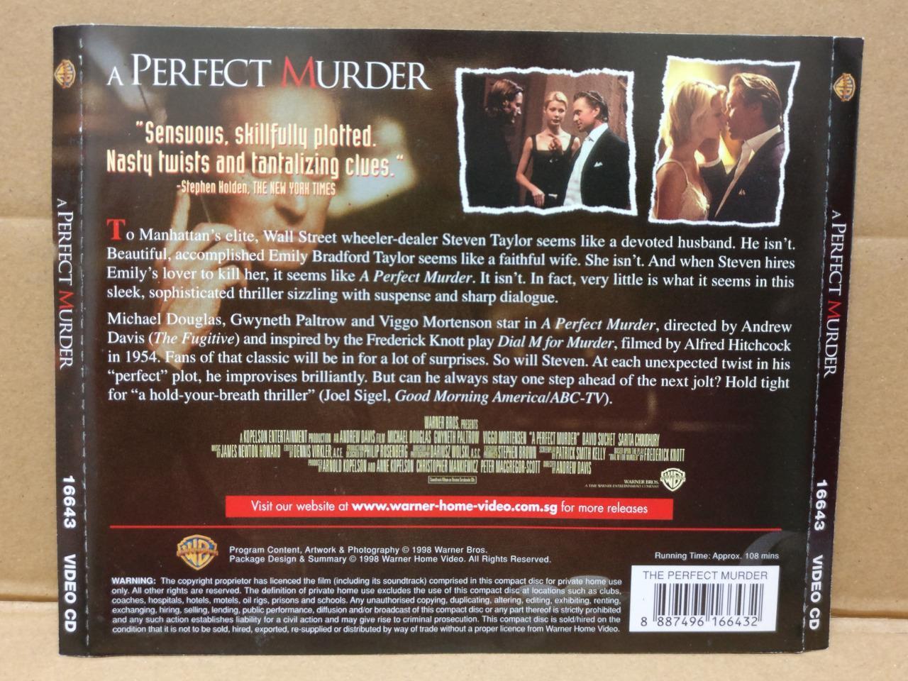 Movie A Perfect Murder Michael Douglas Gwyneth P. Singapore 2x VCD FCS8301