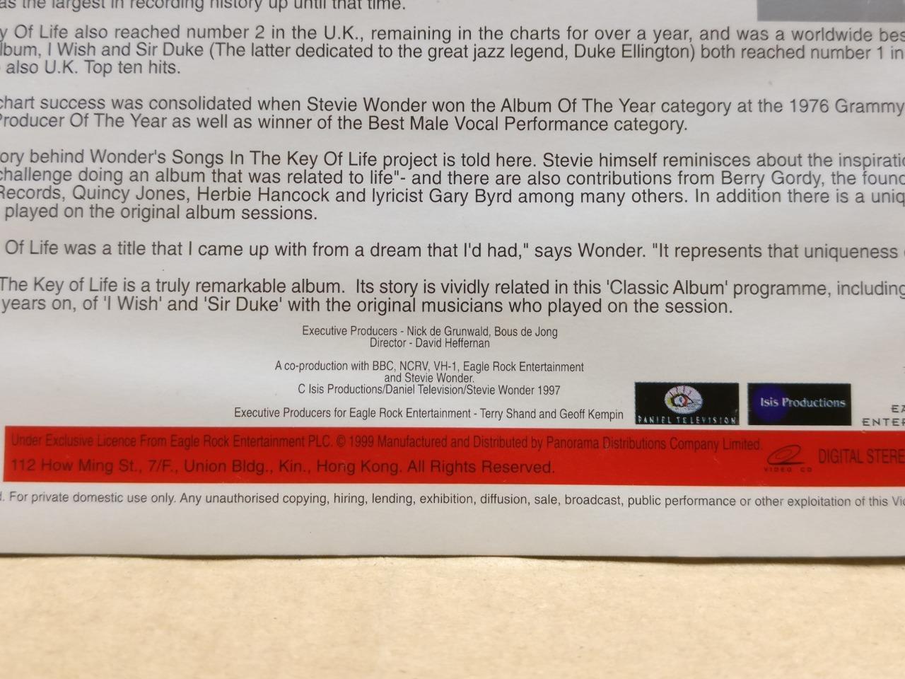 Stevie Wonder Songs In The Key Of Life 1999 Hong Kong Video CD 2x VCD FCS9589