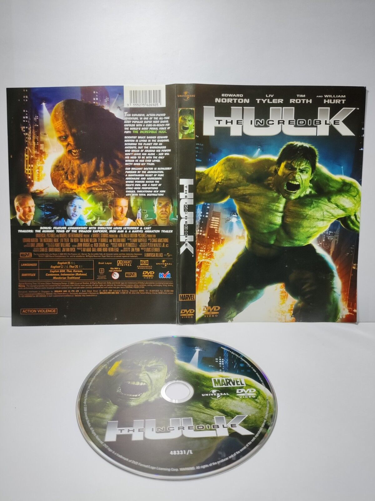 Movie The Incredible Hulk DVD Disc & Cover Region 3 (NO Case) (DC024)