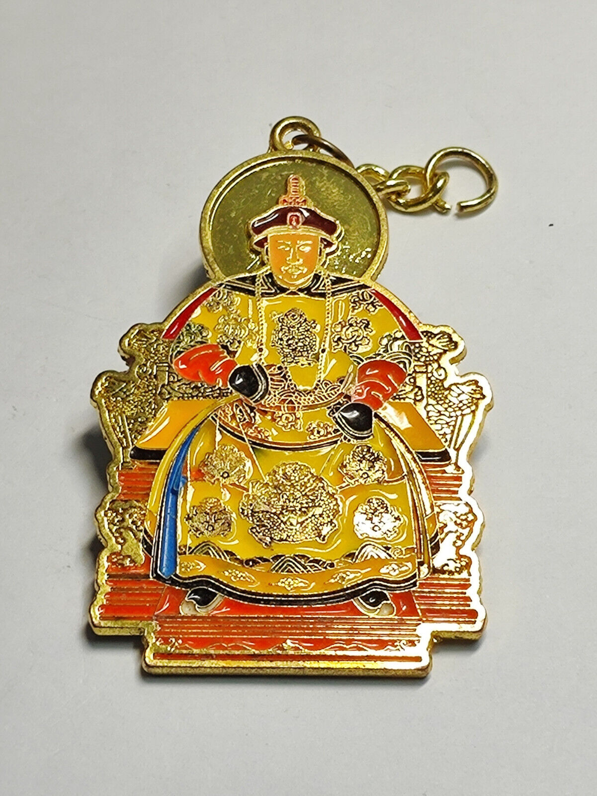 AMM68 VINTAGE KEYCHAIN KEYRING GOLD TONE FENGSHUI JADE EMPEROR AMULET (JF062)