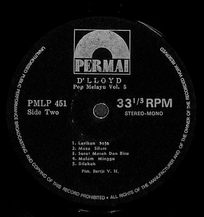 Indonesia Malay Band D'Lloyd Pim Bartje V.H. Vol.5 Rare Singapore LP MLP574