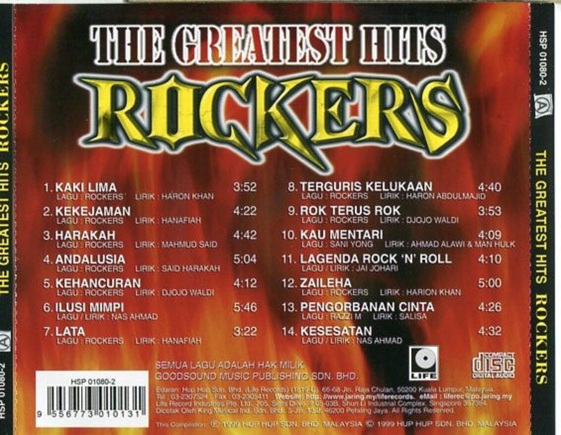 Malaysia Malay Rock Band ROCKERS Greatest Hits Hup Hup Company 1999 CD FCS1473
