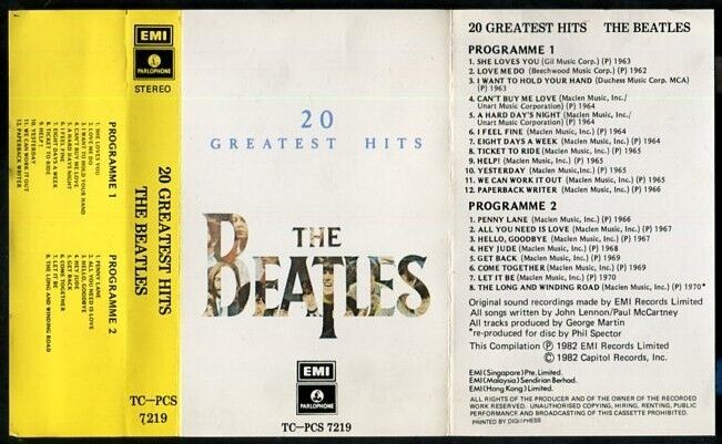 The Beatles John Lennon 20 Greatest Hits 1982 EMI Rare Singapore Cassette CS294