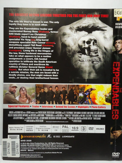 Movie The Expendables Dolph Lundgren DVD Disc & Cover Region 3 (NO Case) (DC022)