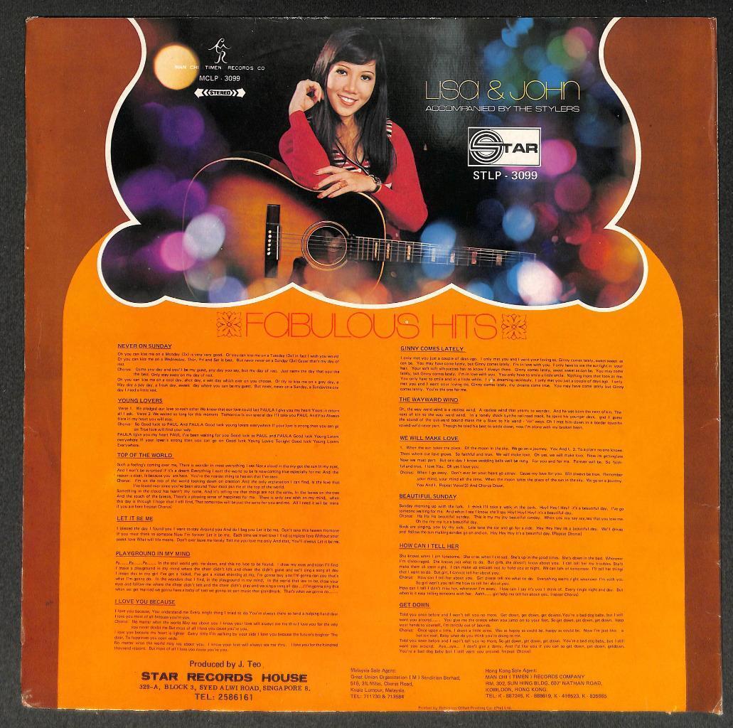 Singapore Lisa Wong 丽莎 John & Stylers Band Young Lovers Rare English LP CLP5485