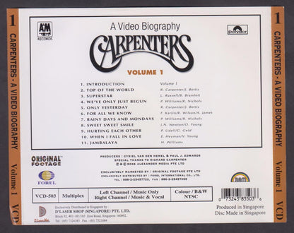 Carpenters Video Biography MV Karaoke Vol.1 Polydor Rare Singapore VCD FCS7013