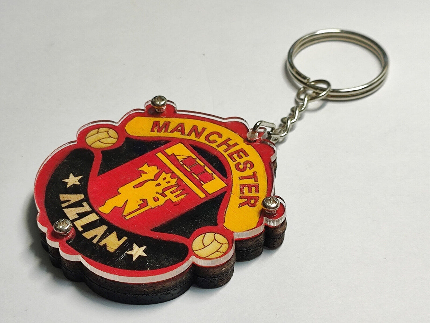 AMM68 STUNNING VINTAGE KEYCHAIN KEYRING CUSTOM MADE WOODEN MANCHESTER (JF068)