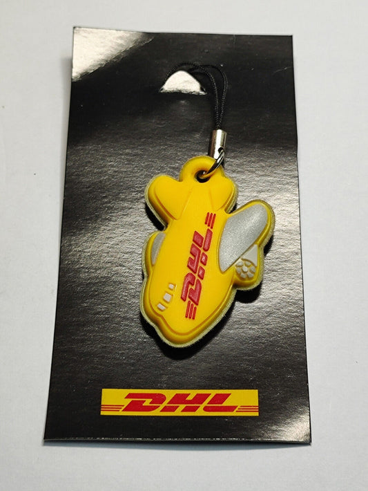 AMM68 STUNNING VINTAGE HANDPHONE CHARM DHL LOGO YELLOW AIRPLANE RUBBER (JF057)