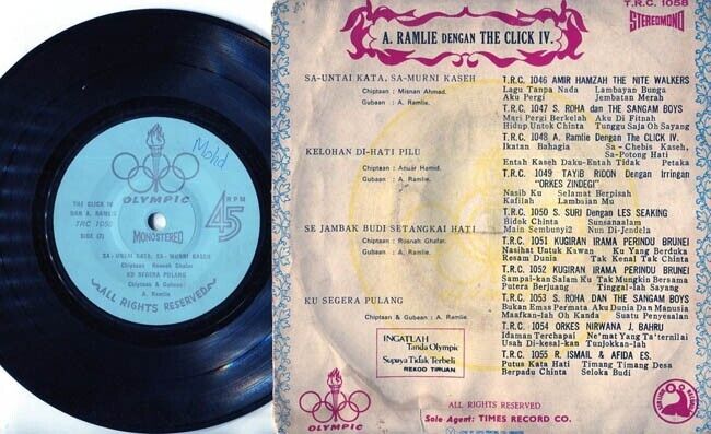 Singapore A. Ramlie & Mega Rare Malay Band The Click 4 Olympic 7" EP MEP092