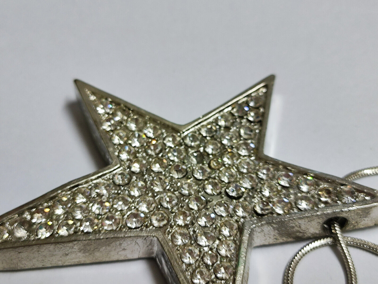 AMM68 STUNNING VINTAGE SILVER TONE 23'' NECKLACE RHINESTONE PENDANT STARS JF013