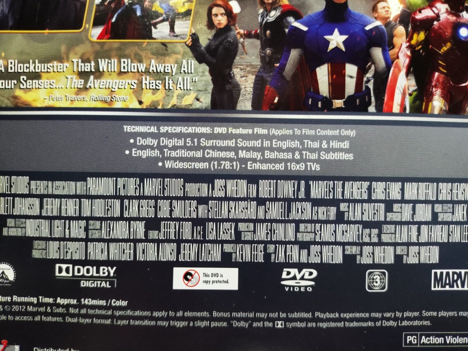 Movie Marvel's The Avengers DVD Disc & Cover Region 3 (NO Case) (DC029)