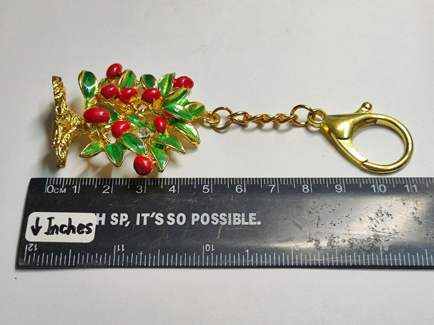 AMM68 STUNNING VINTAGE KEYCHAIN KEYRING GOLD TONE TOMATO PLANT FORTUNE (JF066)