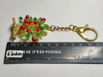 AMM68 STUNNING VINTAGE KEYCHAIN KEYRING GOLD TONE TOMATO PLANT FORTUNE (JF066)