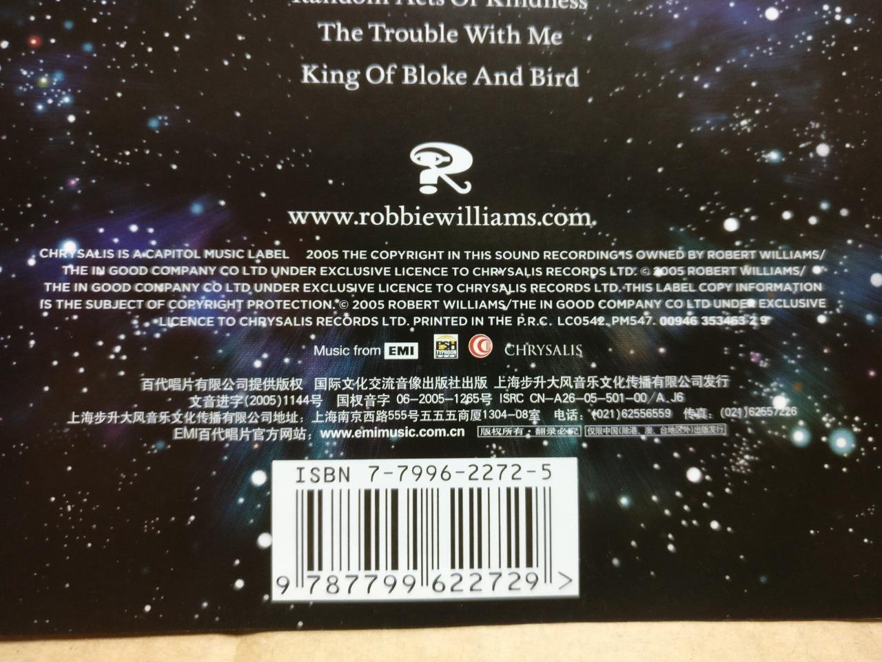 Robbie Williams Intensive Care 2005 Rare China English CD FCS9914