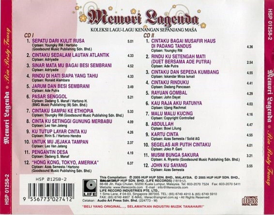 Mega Rare Malaysia Malay Ria Resty Fauzy Memori Lagenda 2005 Life 2x CD FCS2455