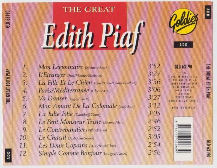 The Great Edith Piaf 1995 Portugal CD FCS2761