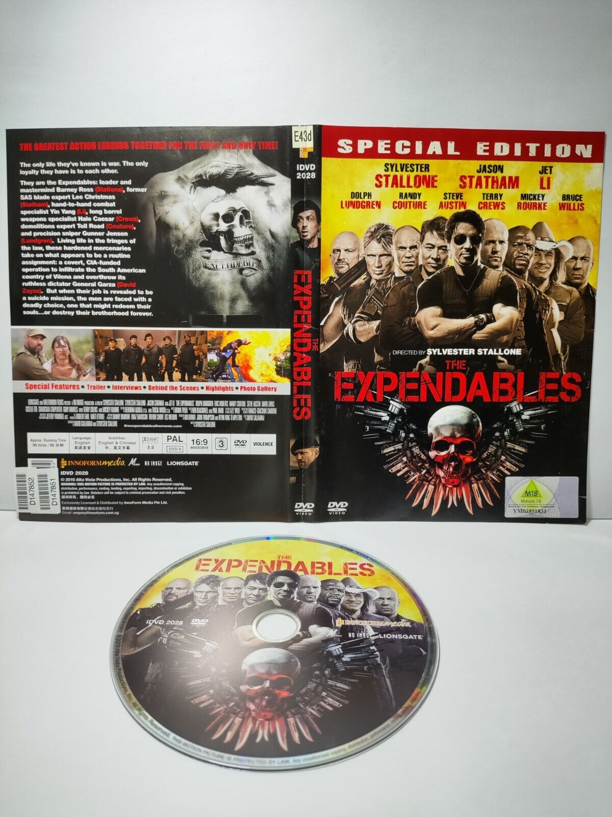 Movie The Expendables Dolph Lundgren DVD Disc & Cover Region 3 (NO Case) (DC022)