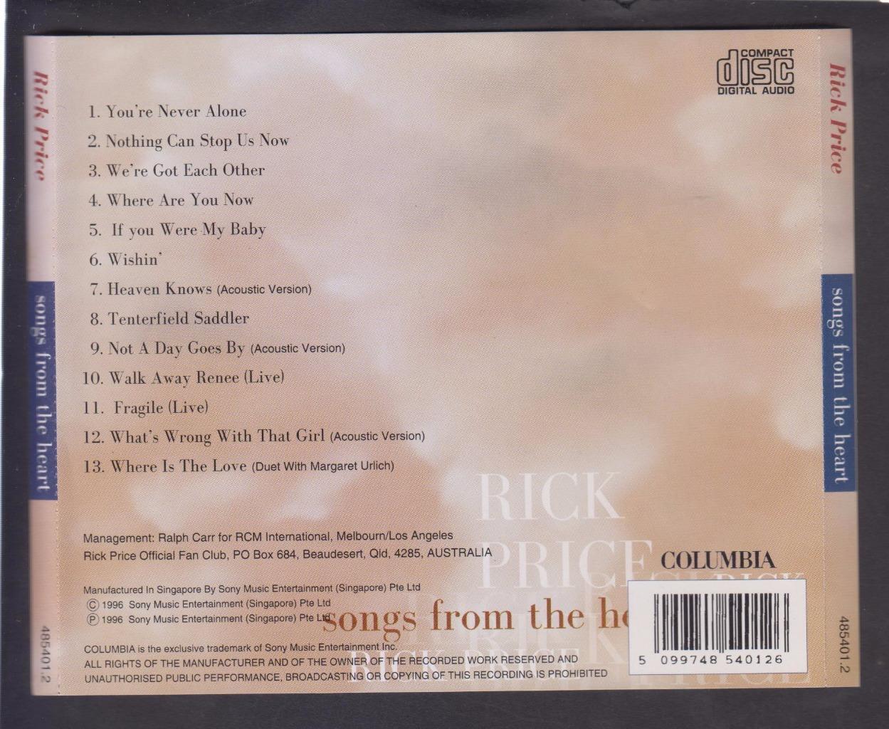 Rick Price Songs From The Heart 1996 Mega Rare Sony Music Singapore CD FCS7021