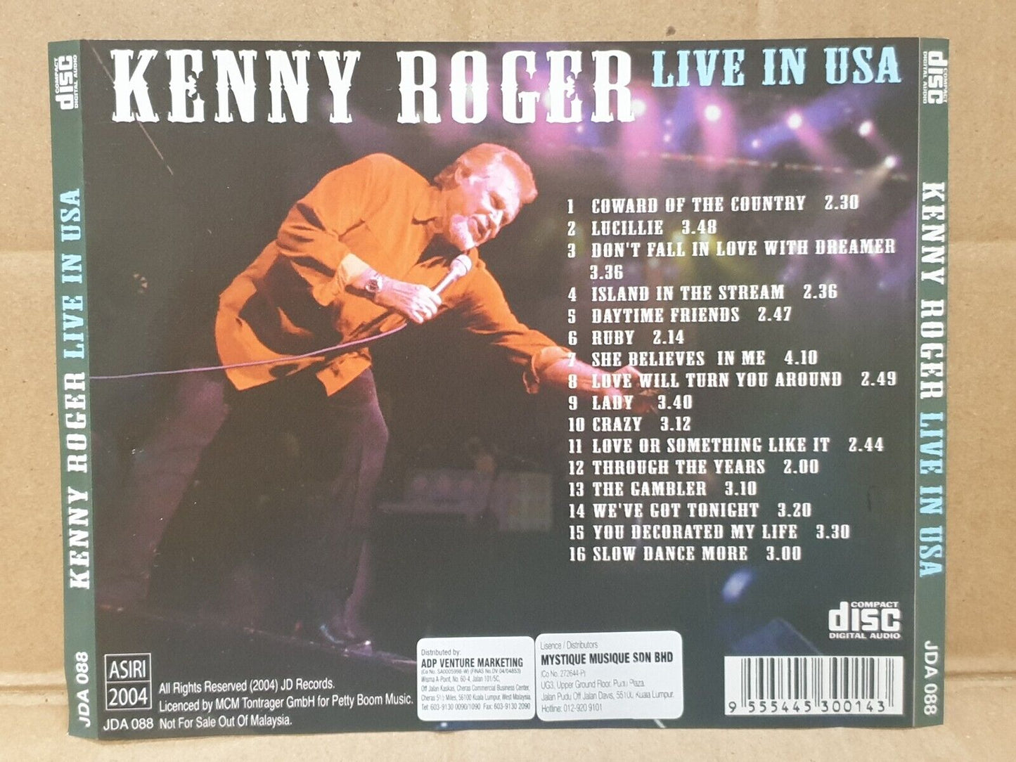 New & Unsealed Kenny Rogers Live In USA 2004 Malaysia English CD (FCS10208)