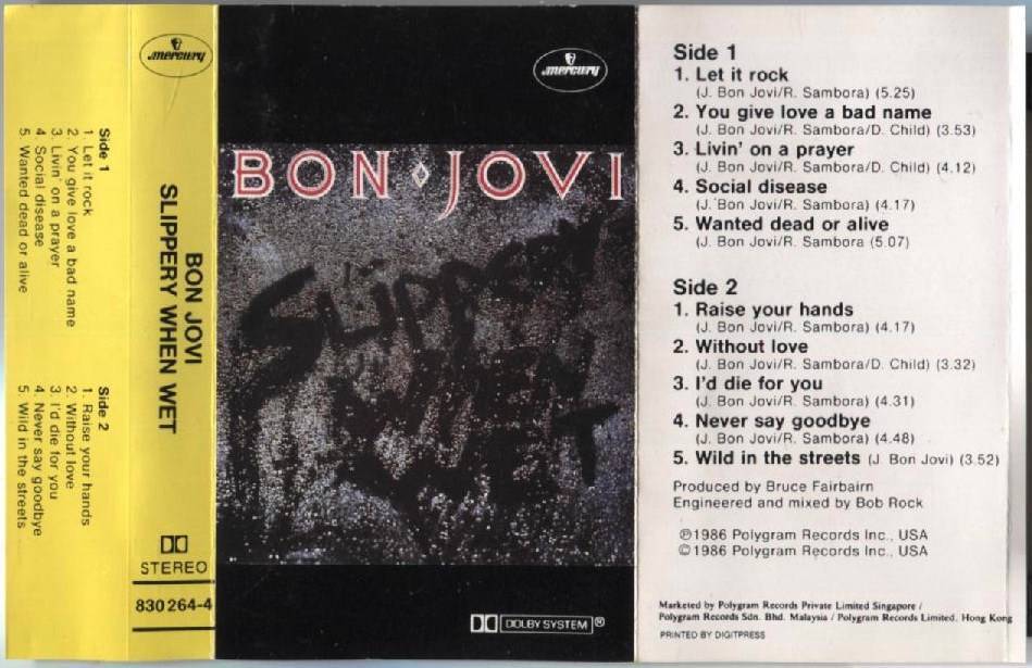 Bon Jovi Slippery When Wet 1986 Polygram Rare Singapore Cassette 卡帶 磁帶 CS931