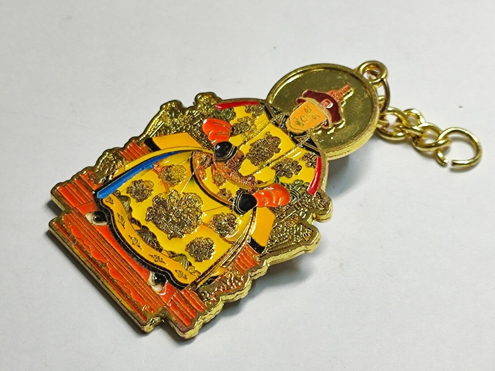 AMM68 VINTAGE KEYCHAIN KEYRING GOLD TONE FENGSHUI JADE EMPEROR AMULET (JF062)