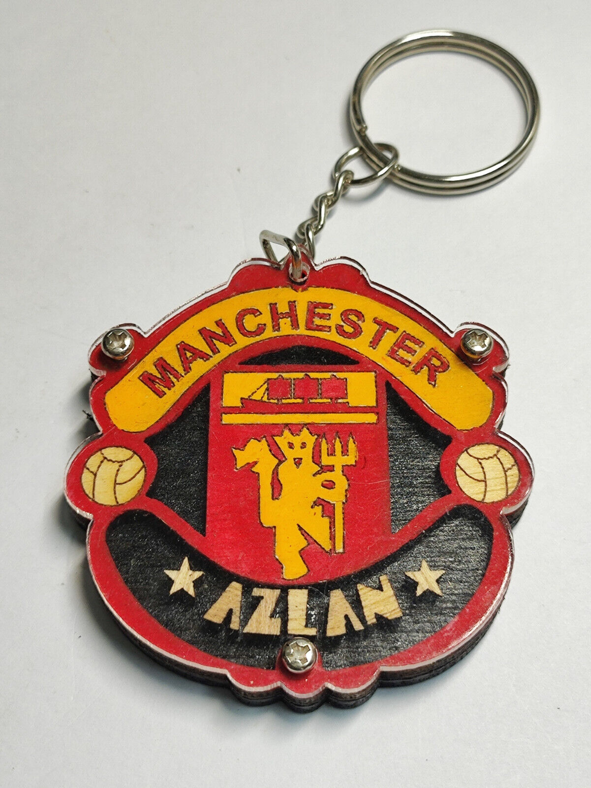 AMM68 STUNNING VINTAGE KEYCHAIN KEYRING CUSTOM MADE WOODEN MANCHESTER (JF068)