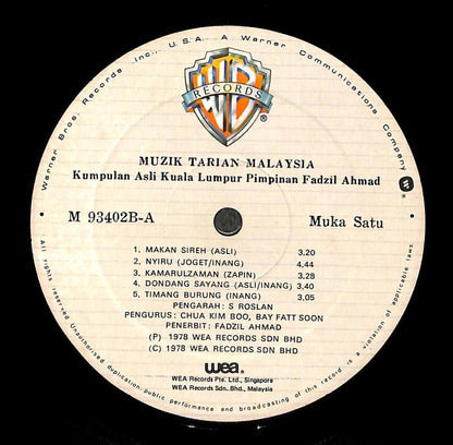 Malaysia Muzik Tarian Malay Traditional Instrumental Music 1978 LP MLP560