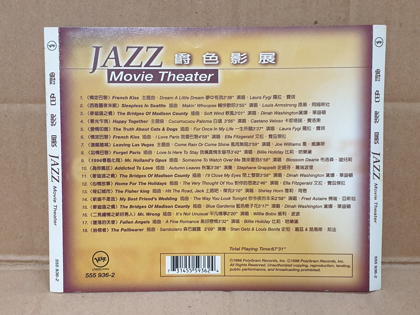 Various Artists Jazz Movie Theater Song 1998 English CD (FCS10550)