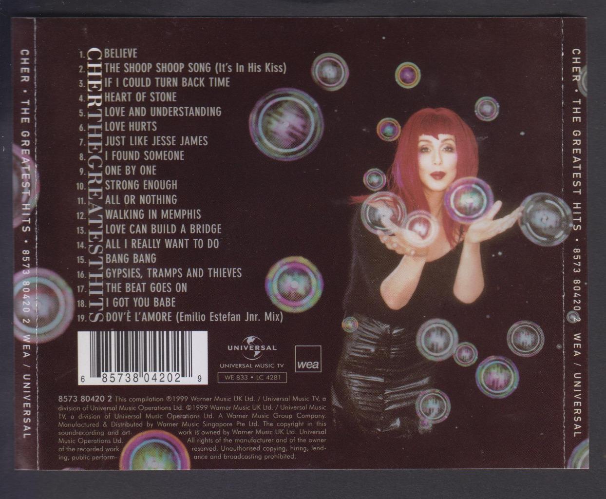 CHER The Greatest Hits 1999 Warner Music Singapore CD FCS6943