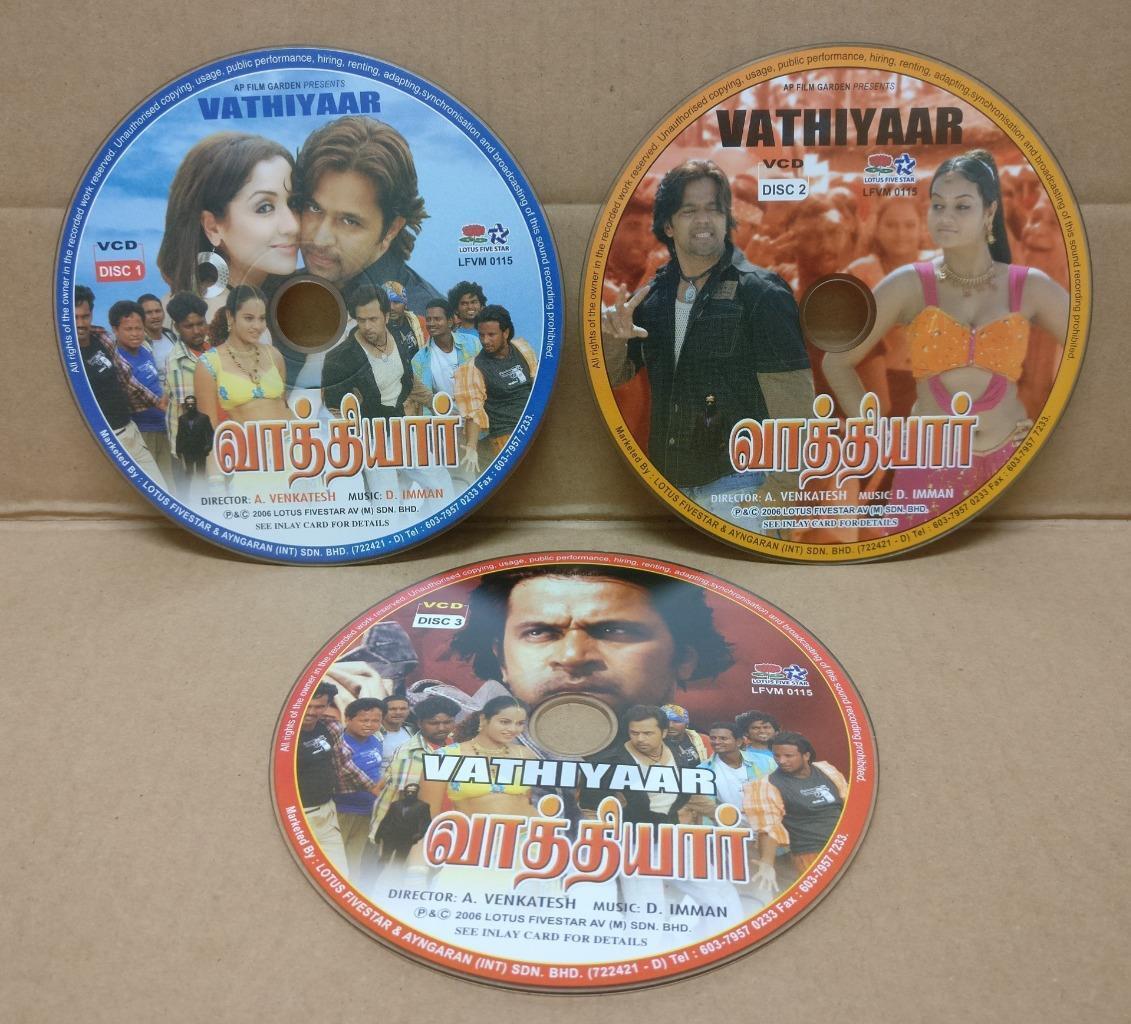 India Bollywood Tamil Movie Vaathiyar Singapore 3x VCD Video CD FCS9157