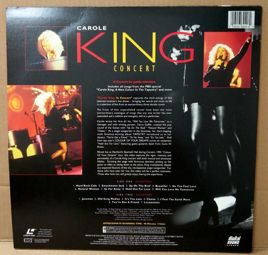 Carole King Concert With Singapore Censor Sticker Laserdisc LD LD1126