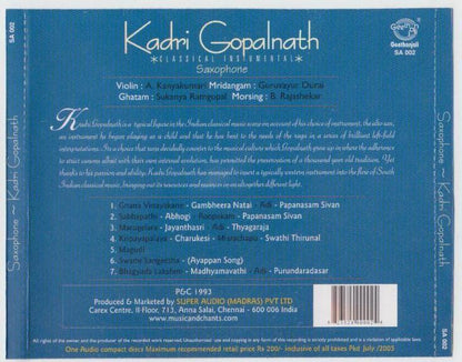 Kadri Gopalnath Saxophone Instrumental Music India CD FCS2747