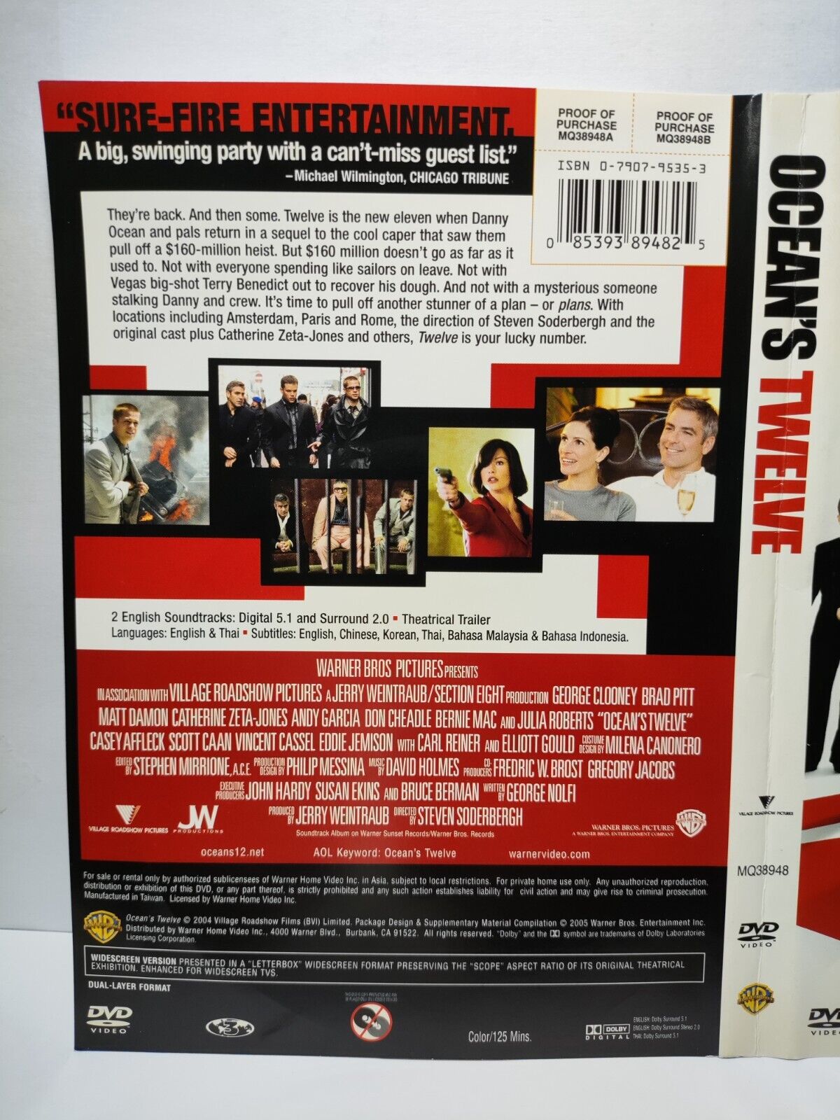 Movie Ocean's Twelve George Clooney DVD Disc & Cover Region 3 (NO Case) (DC045)