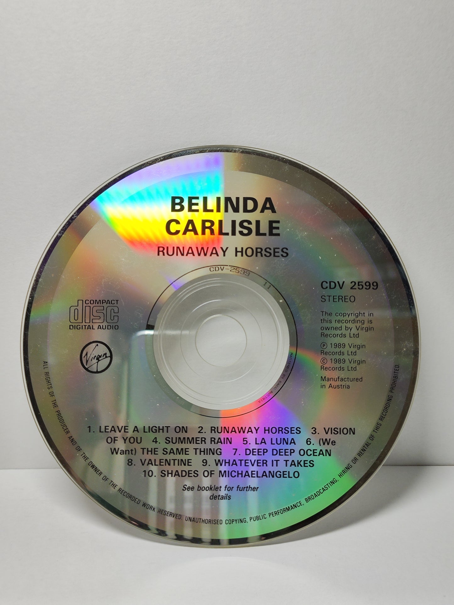 AMM25 BELINDA CARLISLE RUNAWAY HORSES ALBUM 1989 AUSTRIA English CD FCP035