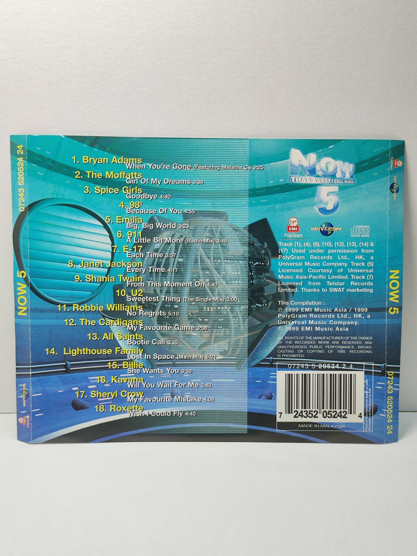 AMM25 NOW THAT'S WHAT I CALL MUSIC 5 SPICE GIRLS BRYAN ADAMS ROXETTE 1999 MALAYSIA English CD FCP052