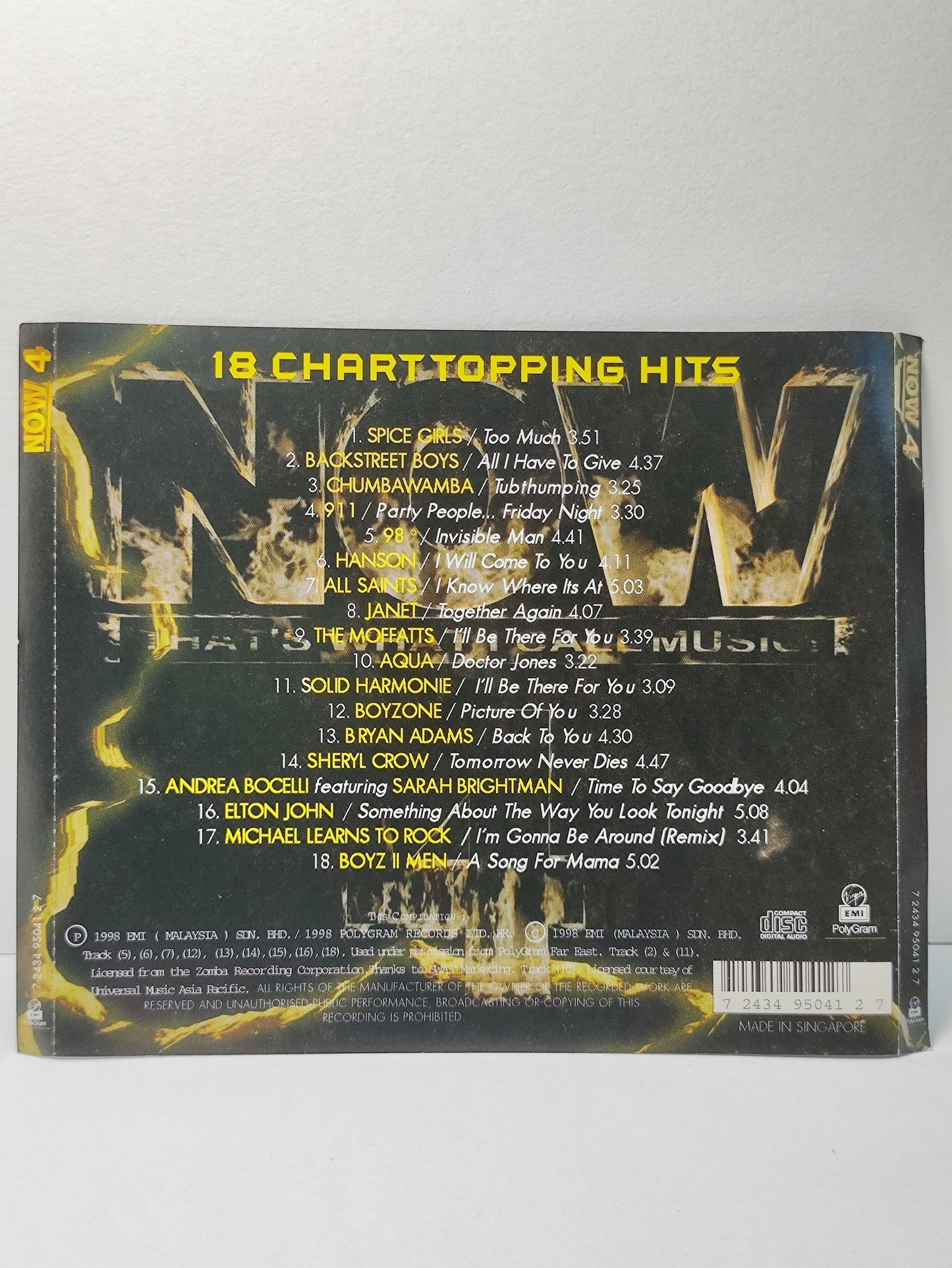 AMM25 NOW THAT'S WHAT I CALL MUSIC! 4 HANSON BOYZONE BOYZ II MEN AQUA 1998 Malaysia ELTON JOHN English CD FCP055