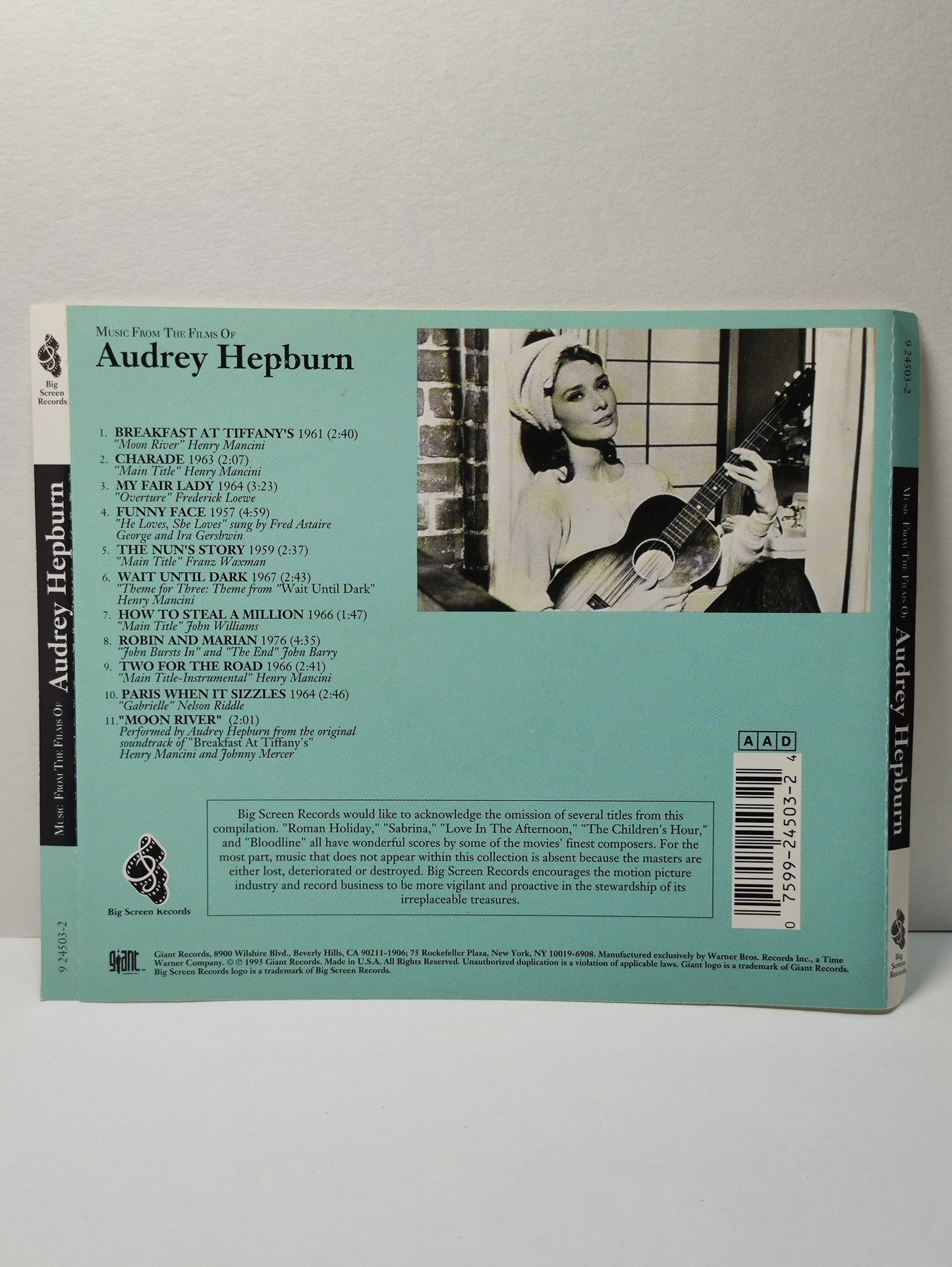 AMM25 MUSIC FROM THE FILMS OF AUDREY HEPBURN BREAKFAST AT TIFFANY'S 1993 USA English CD FCP073